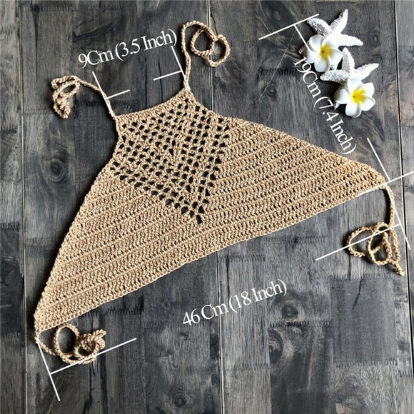 Khaki Boho Handmade Crochet Halter Crop Top - Picture 6 of 6